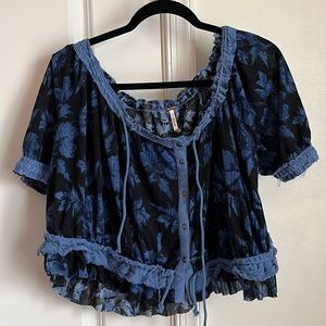 Free people blue and black floral top